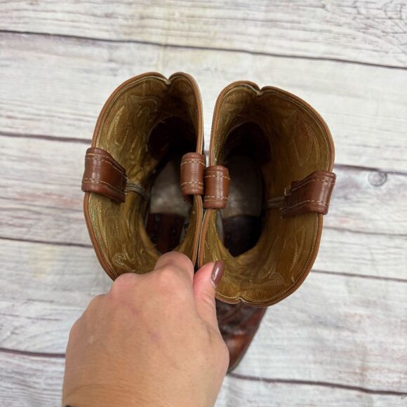 Vintage Tony Lama Eel Patchwork Cowboy Boots Brown Leather Western Size 11.5 D - Picture 5 of 13
